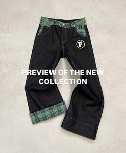 y2k baggy savana Stylish Plaid Accent Jeans
