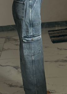 Women's charcoal Denim Cargo Pants