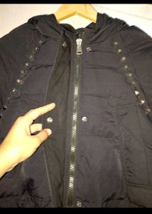 Black Padded Coat with Studs