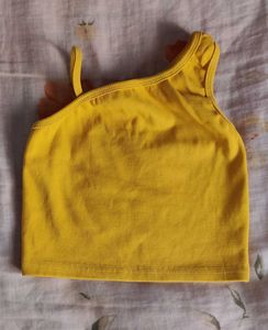 Yellow One-Shoulder Ribbed Crop Top