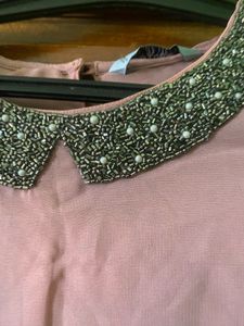 Sheer Pink Embellished Collar Dress