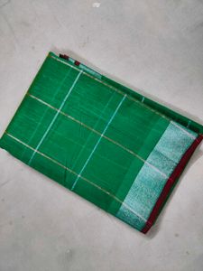 Emerald Green Cotton Checked Saree