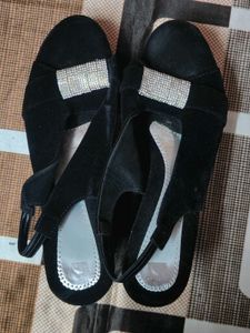 Black Slingback Heels with Rhinestone Detail