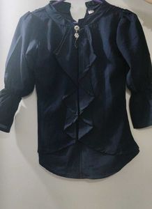 Elegant Navy Blue Blouse with Embellishments
