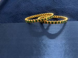 Gold Tone Bangles with Green Stones