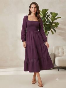 Smocked Square Neck Tiered Midi Dress