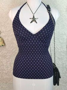Retro Print Halter Bikini Top