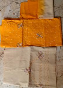 Embroidered Yellow &amp; Beige Kurta Set dress materia