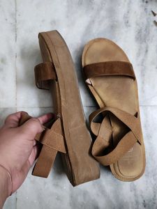 Brown Elastic Strap Sandals