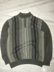 Striped Quater Zip Neck Sweater