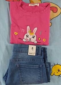 Cute Bunny T-shirt and Denim Shorts Set
