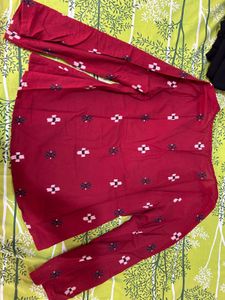 Vibrant Green Ikat Print Kurta and Red Kurt