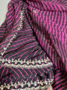Vibrant Pink &amp; Black Striped Saree