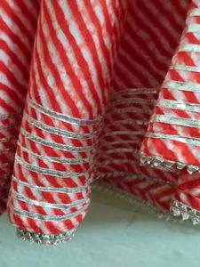 Red Striped Leheriya Skirt