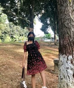 Floral Smocked Square Neck Dress