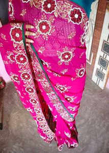 Beautiful heavy Embroidered Pink Saree &amp; blouse