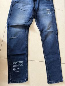 Men's Blue Jeans with Graphic Print