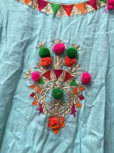 Festive Blue Embroidered Kurta