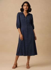 Forever New Navy Blue Button-Down Midi Dress