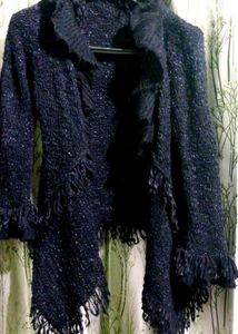 Elegant Black Fringe Cardigan