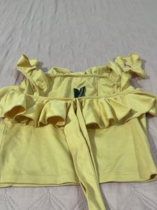 Yellow Ruffle Strap Crop Top