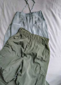 Stylish Cargo Pants &amp; satin powder blue trouser