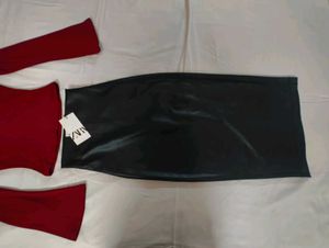 ZARA Black  Leather Pencil Skirt