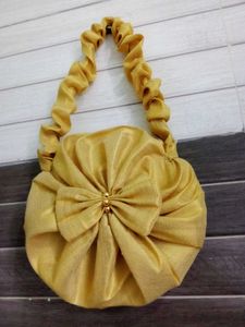 Stylish Golden Ruched Handle Handbag