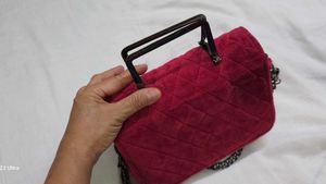 Fuchsia-Pink Quilted Velvet Crossbody Bag