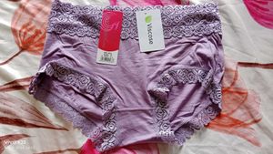 Lace Trim High-Waisted Briefs(Light purple, Black)