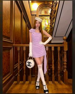 Lavender Ruched One-Shoulder Dress