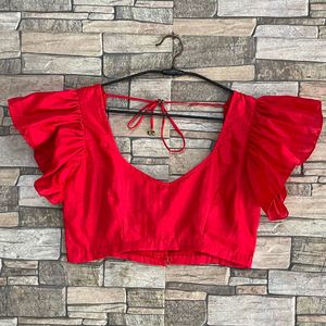 Vibrant Red Flutter Sleeve Blouse fix price
