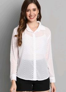 White Textured Kurta Top