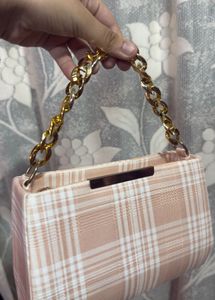 Chic Plaid Clutch with Gold Chain
