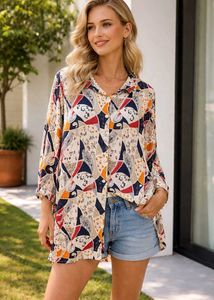 plus size Stylish Printed Button-Up Tunic