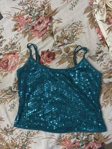 Blue sequin crop top