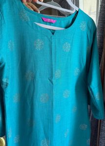 Teal Kurta with Silver Print