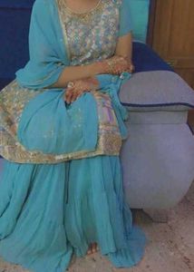 Elegant Sky Blue Sharara Suit