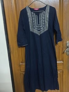 Elegant Navy Blue Embroidered Kurta