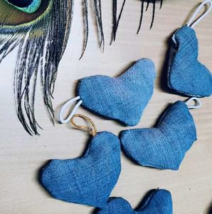 Handmade Denim Heart Keychain
