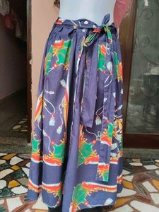 Zara Navy Blue Printed Midi Skirt