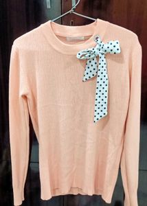 Peach Sweater with Bow