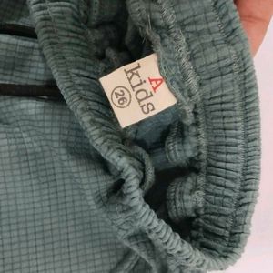 Green Waffle Texture Shorts with Bear Patch