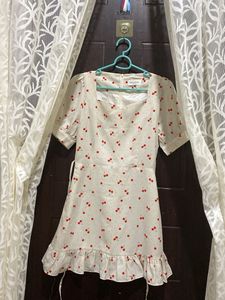 Cute Korean Cherry Print ruffle Mini Dress