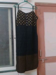 Anouk By Myntra Black And Golden A Line Kurti