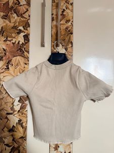 Beige Cropped Button-Up Top