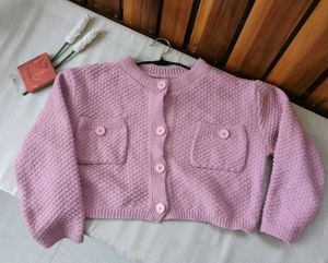 Chic Pink Knit Cardigan with Pockets