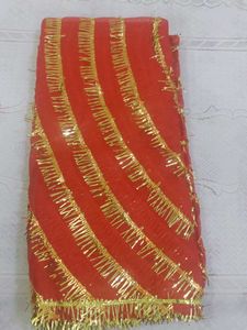 Elegant Red Dupatta with Gold Tassels