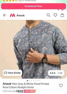 Men's Grey Floral Print Kurta