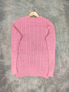 US Polo Assn Pink Cable Knit V-Neck Sweater